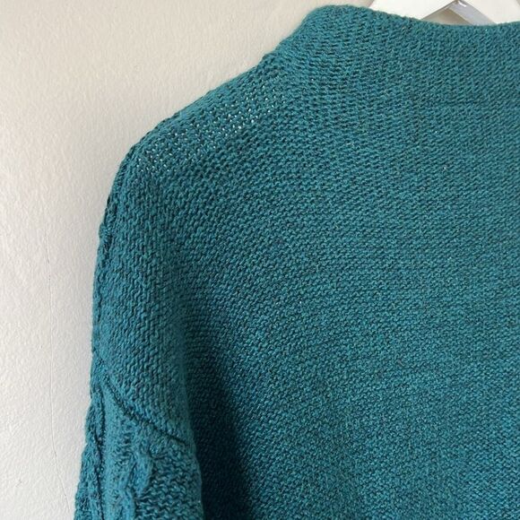 St John Bay winter knitted sweater royal green high necklines design ropes front - Picture 7 of 9